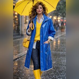 Vintage LAZARUS Blue Raincoat Striped Lining LARGE